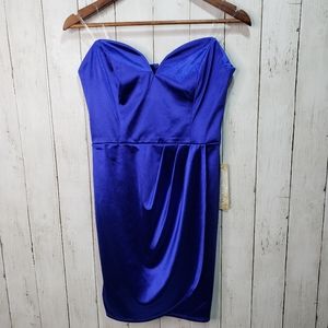 New! Social Couture Blue Satin Strapless Bodycon